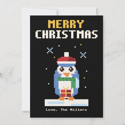 Pinguïn Pixel Art Kerstkaart (Voorkant)