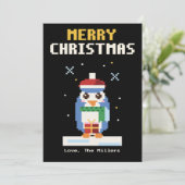 Pinguïn Pixel Art Kerstkaart (Staand voorkant)