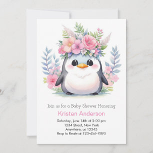 Pinguïn Princess Celebration: Meisje Baby shower Kaart