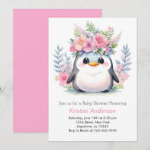 Pinguïn Prinses Feest: Meisje Baby Shower Kaart (Voorkant / Achterkant)