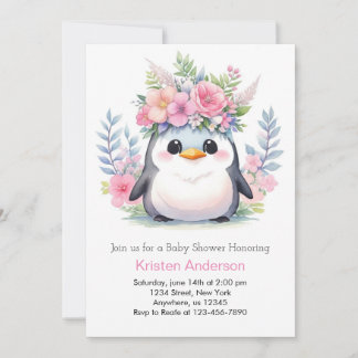 Pinguïn Prinses Feest: Meisje Baby Shower Kaart