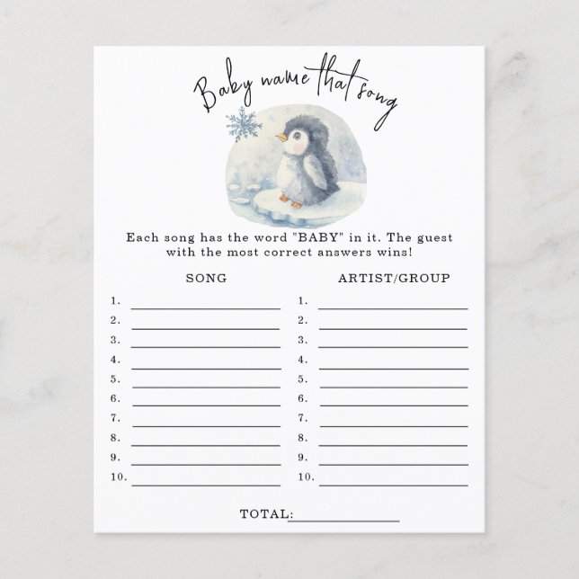 Pinguïn - Raad die song baby shower spel (Voorkant)
