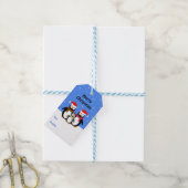 Pinguïn reddbare tekst blauwe kerst cadeaulabel (Met Touw)