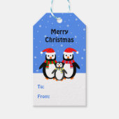 Pinguïn reddbare tekst blauwe kerst cadeaulabel (Voorkant)