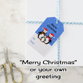Pinguïn reddbare tekst blauwe kerst cadeaulabel