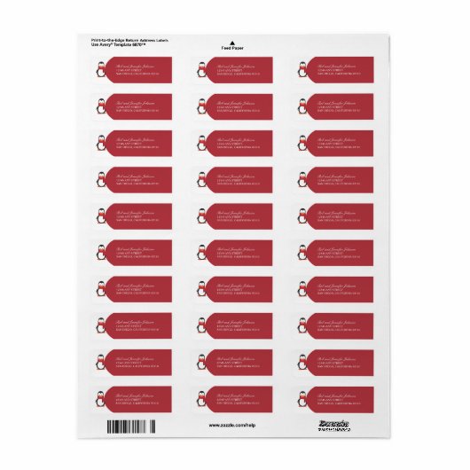 Pinguïn retouradres labels rood (Full Sheet)