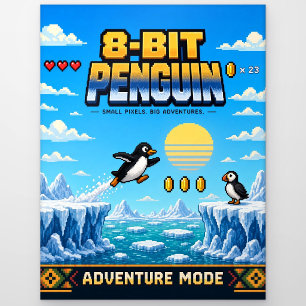 Pinguïn, Retro 8-Bit Pixelkunst Briefkaart