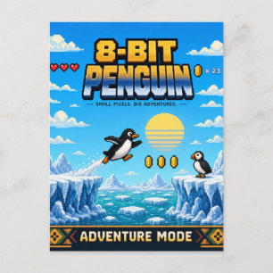 Pinguïn, Retro 8-Bit Pixelkunst Briefkaart