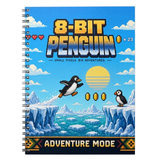 Pinguïn, Retro 8-Bit Pixelkunst Notitieboek (Voorkant)