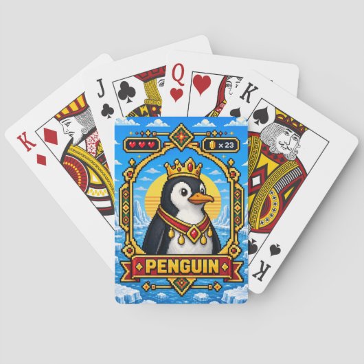 Pinguïn Retro 8-Bit Pixelkunst Pokerkaarten (Achterkant)