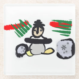 Pinguïn rock Kerstmis Glazen Onderzetter