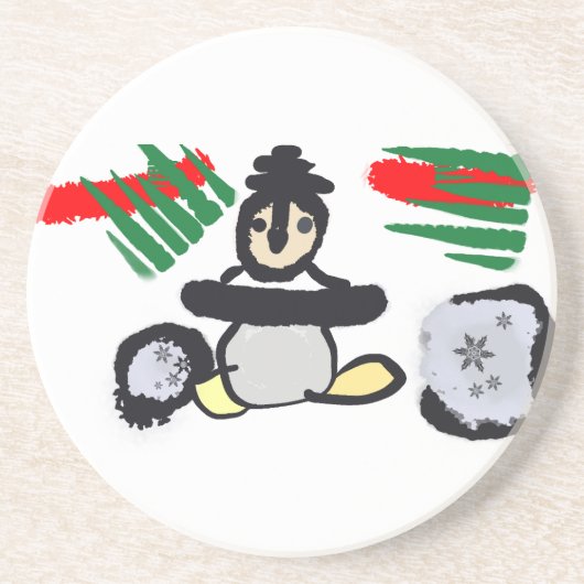 Pinguïn rock Kerstmis Zandsteen Onderzetter (Voorkant)