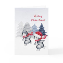 Pinguïn Rood Schaatsen Bomen Aquarel Kerstmis