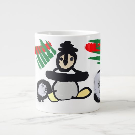Pinguïn rots Kerstmis Grote Koffiekop (Voorkant)