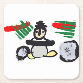 Pinguïn rots Kerstmis Kartonnen Onderzetters