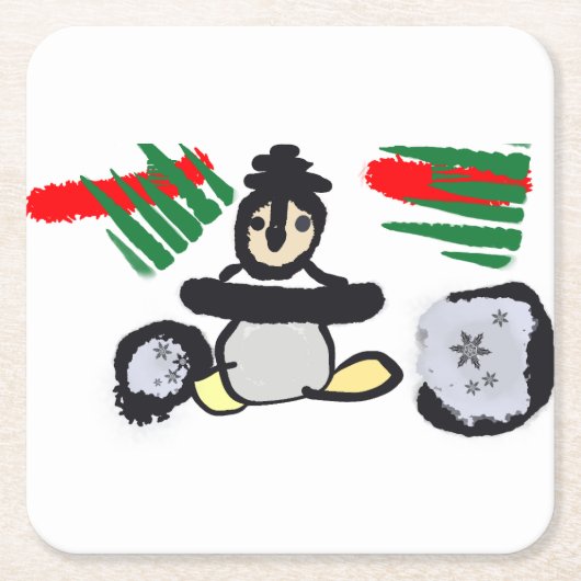 Pinguïn rots Kerstmis Kartonnen Onderzetters (Voorkant)