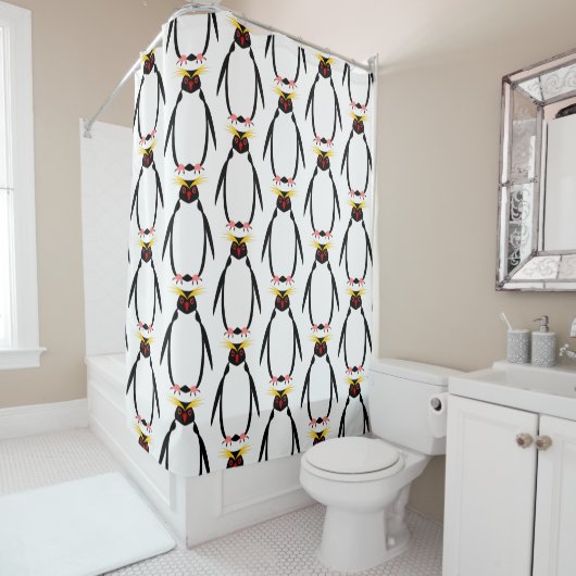 Pinguïn-rotshopper of macaroni douchegordijn (In situ)
