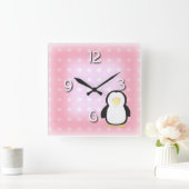 Pinguïn roze vierkante klok (Huis)