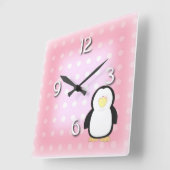 Pinguïn roze vierkante klok (Hoek)