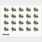Pinguïn Santa en rendierhond Ronde Sticker (Vel)