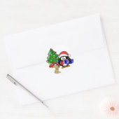 Pinguïn Santa en rendierhond Ronde Sticker (Envelop)