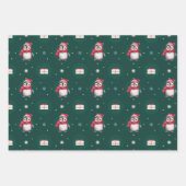 Pinguïn Santa Green Happy Merry Kerstmis patroon Inpakpapier Vel (Voorkant 2)