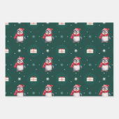 Pinguïn Santa Green Happy Merry Kerstmis patroon Inpakpapier Vel (Voorkant)