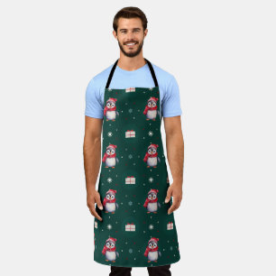 Pinguïn Santa Green Happy Merry Kerstmis patroon Schort