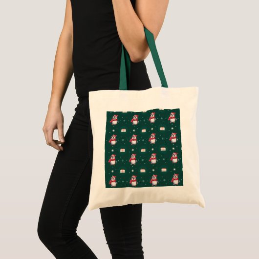 Pinguïn Santa Green Happy Merry Kerstmis patroon Tote Bag (Voorkant (product))