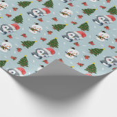 Pinguïn Santa Happy Merry Kerstmis boom patroon Cadeaupapier (Hoek)