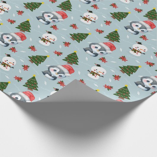 Pinguïn Santa Happy Merry Kerstmis boom patroon Cadeaupapier (Hoek)