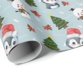 Pinguïn Santa Happy Merry Kerstmis boom patroon Cadeaupapier (Rol Hoek)