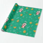 Pinguïn Santa Happy Merry Kerstmis boom patroon Cadeaupapier (Uitgerold)