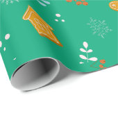 Pinguïn Santa Happy Merry Kerstmis boom patroon Cadeaupapier (Rol Hoek)