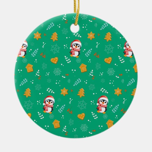 Pinguïn Santa Happy Merry Kerstmis boom patroon Keramisch Ornament (Voorkant)