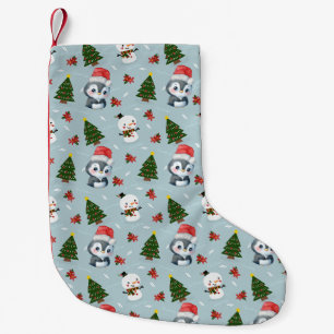 Pinguïn Santa Happy Merry Kerstmis boom patroon Kleine Kerstsok