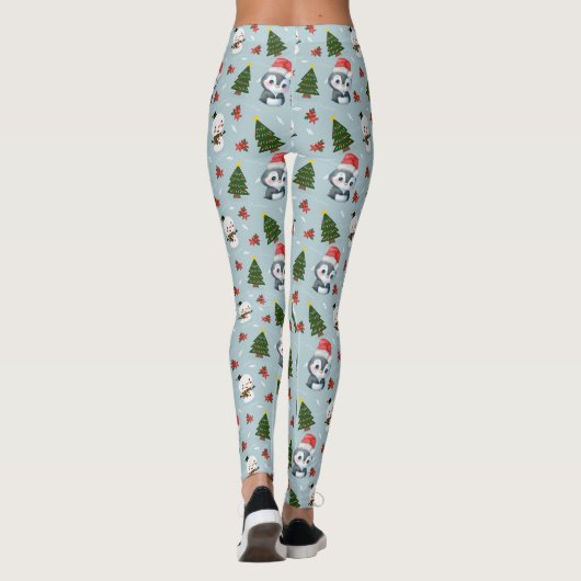 Pinguïn Santa Happy Merry Kerstmis boom patroon Leggings (Achterkant)