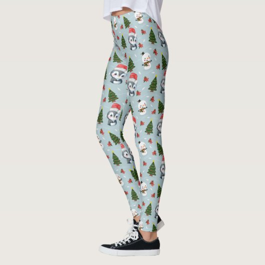 Pinguïn Santa Happy Merry Kerstmis boom patroon Leggings (Links)