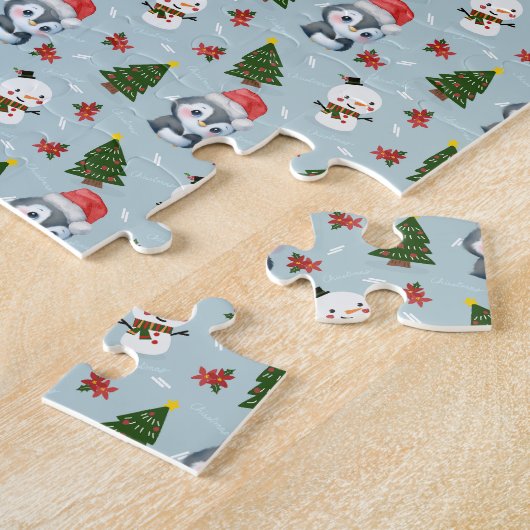 Pinguïn Santa Happy Merry Kerstmis boom patroon Legpuzzel (Zijkant)
