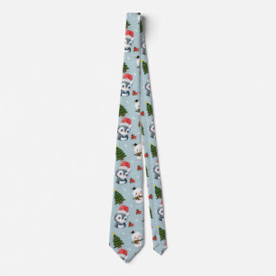 Pinguïn Santa Happy Merry Kerstmis boom patroon Stropdas