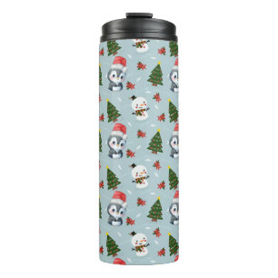 Pinguïn Santa Happy Merry Kerstmis boom patroon Thermosbeker