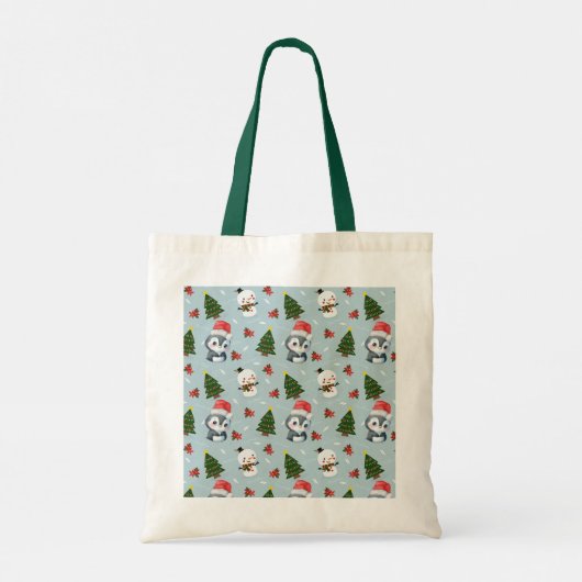 Pinguïn Santa Happy Merry Kerstmis boom patroon Tote Bag (Achterkant)