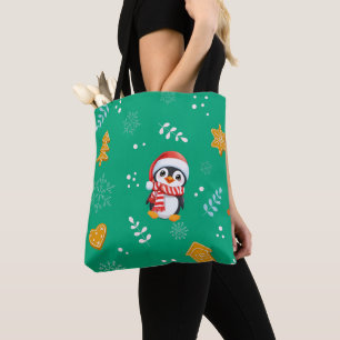 Pinguïn Santa Happy Merry Kerstmis boom patroon Tote Bag