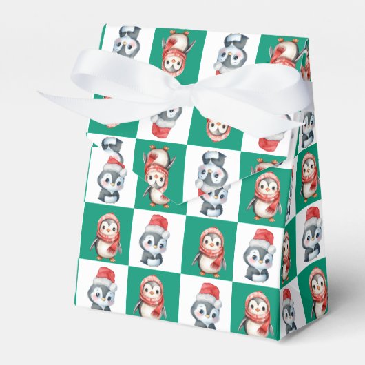 Pinguïn Santa waterverf Vrolijk kerstpatroon Bedankdoosjes (Voorkant Zijde)