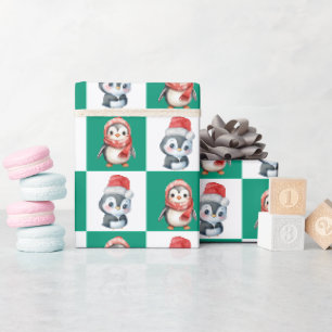Pinguïn Santa waterverf Vrolijk kerstpatroon Cadeaupapier