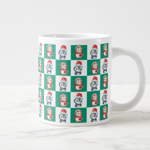 Pinguïn Santa waterverf Vrolijk kerstpatroon Grote Koffiekop