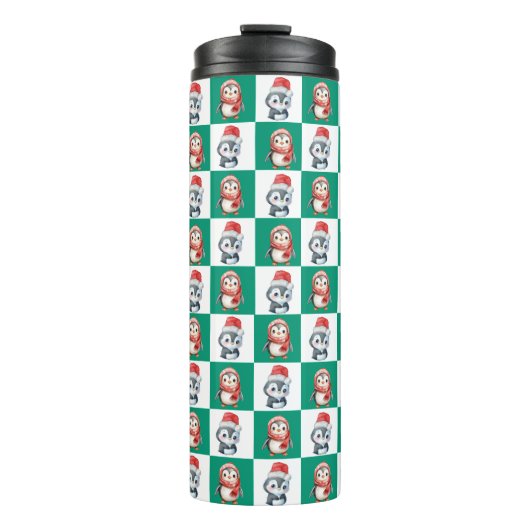 Pinguïn Santa waterverf Vrolijk kerstpatroon Thermosbeker (Voorkant)