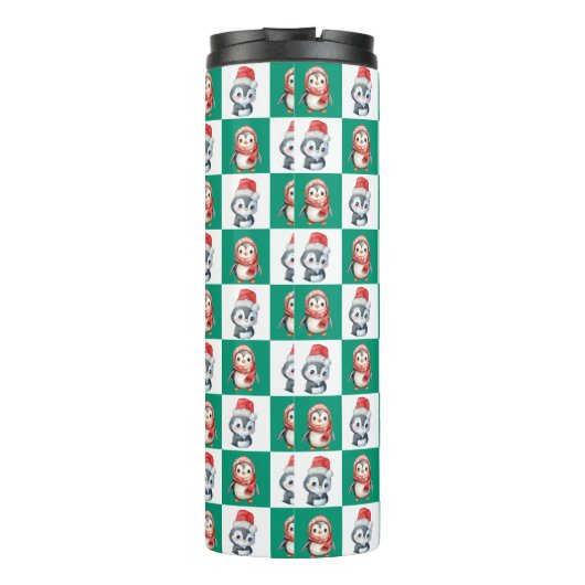 Pinguïn Santa waterverf Vrolijk kerstpatroon Thermosbeker (Achterkant)