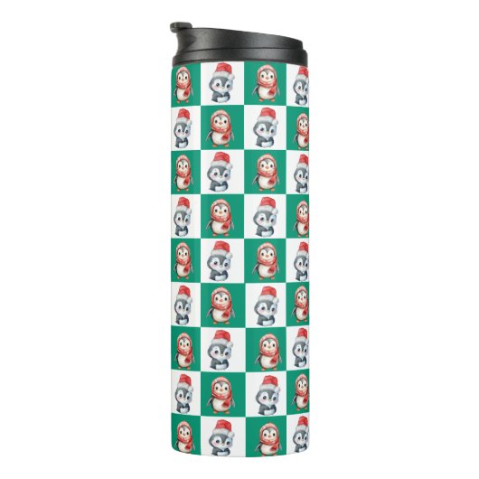 Pinguïn Santa waterverf Vrolijk kerstpatroon Thermosbeker (Geroteerd rechts)