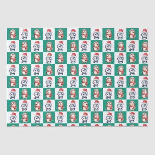 Pinguïn Santa waterverf Vrolijk kerstpatroon Tissuepapier (Voorkant)